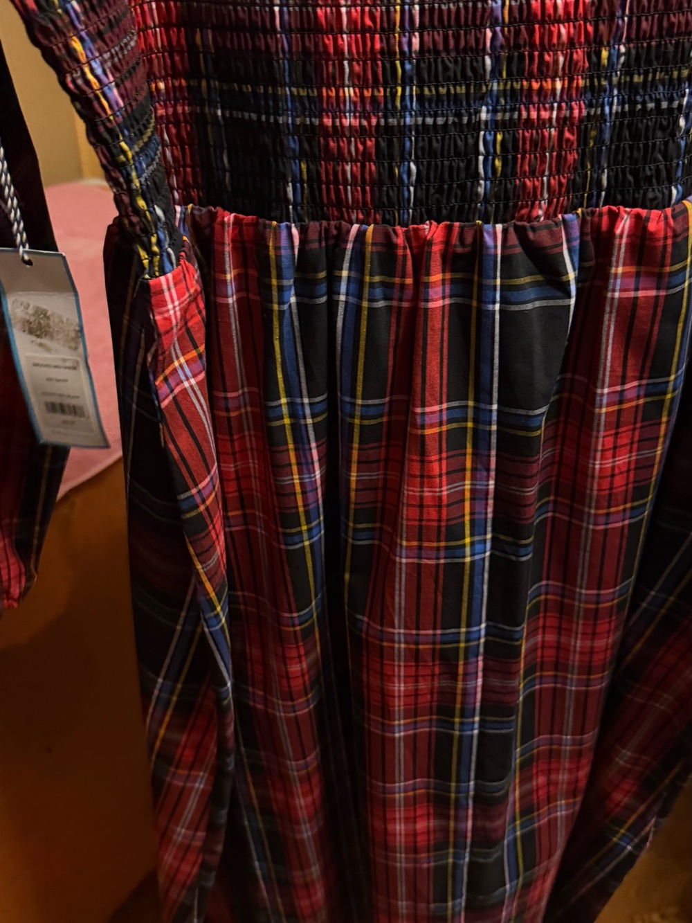 Red Plaid A-Line Skirt with Smocked Waist RSVP